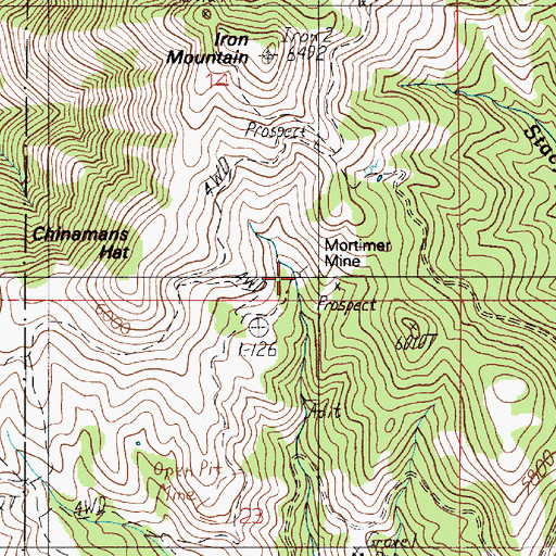 Topographic Map of Mortimer Mine, ID