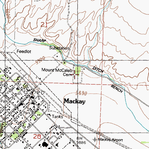 Topographic Map of Mount McCaleb Cemetery, ID