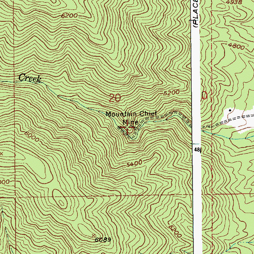 Topographic Map of Mountain Chief Mine, ID