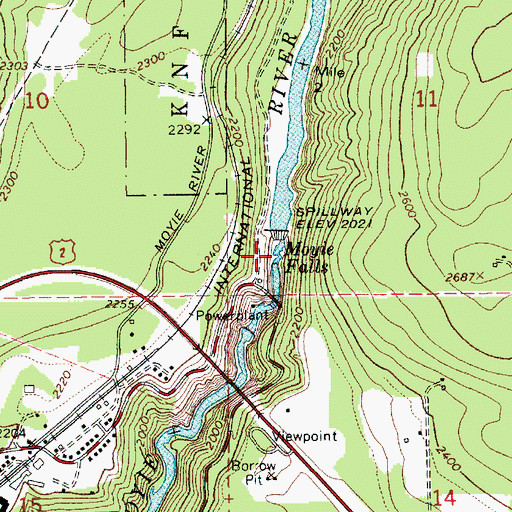 Topographic Map of Moyie Falls, ID