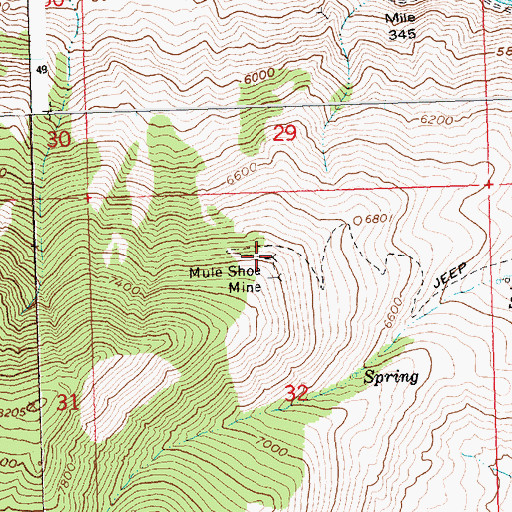 Topographic Map of Mule Shoe Mine, ID