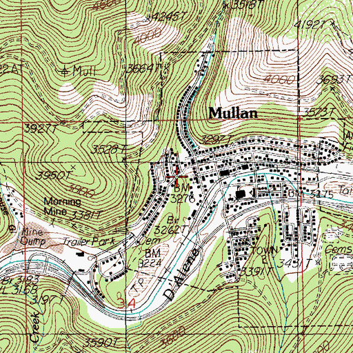 Topographic Map of Mullan, ID