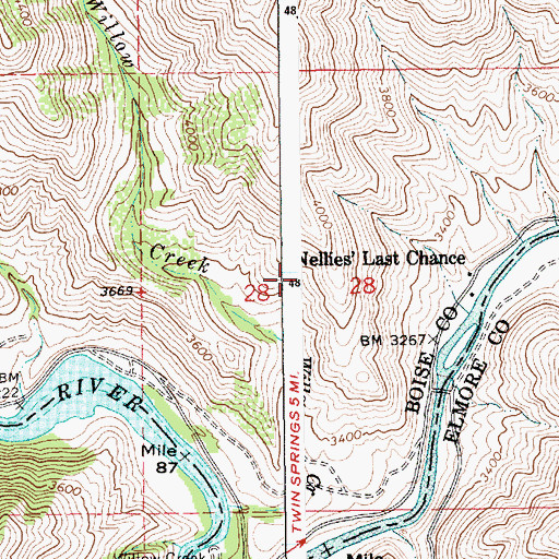 Topographic Map of Nellies Last Chance, ID