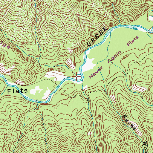 Topographic Map of Never Creek, ID