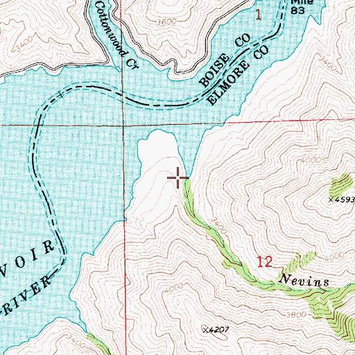 Topographic Map of Nevins Creek, ID