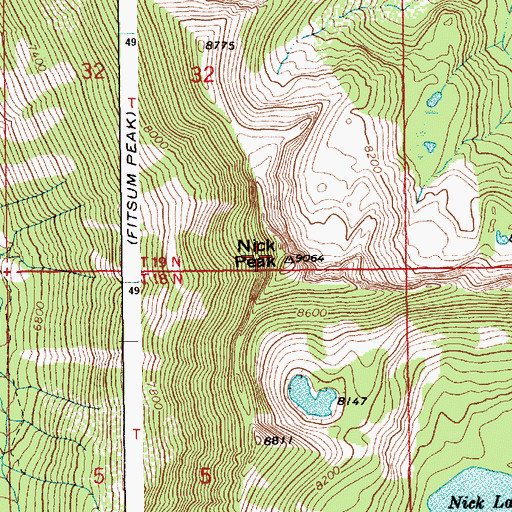 Topographic Map of Nick Peak, ID