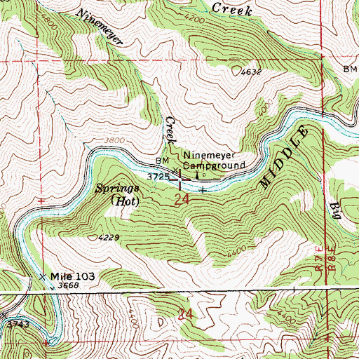 Topographic Map of Ninemeyer Campground, ID