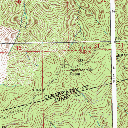 Topographic Map of Nineteenmile Camp, ID