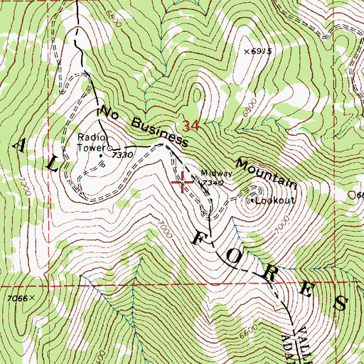 Topographic Map of No Business Mountain, ID