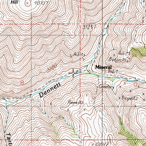 Topographic Map of North Fork Dennett Creek, ID