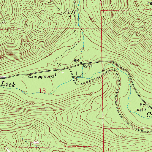 Topographic Map of North Fork Lick Creek, ID