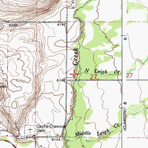 Topographic Map of North Leigh Creek, ID