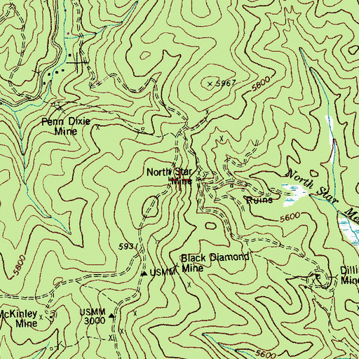 Topographic Map of North Star Mine, ID