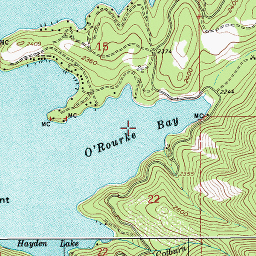 Topographic Map of O'Rourke Bay, ID