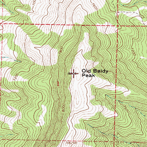 Topographic Map of Old Baldy Peak, ID