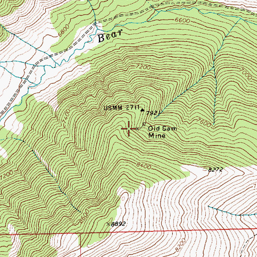 Topographic Map of Old Sam Mine, ID
