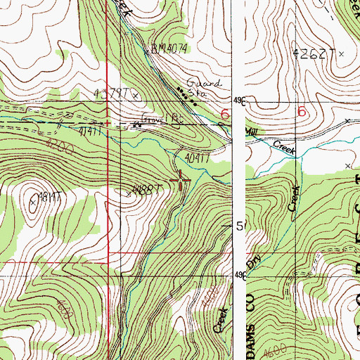 Topographic Map of Olive Creek, ID