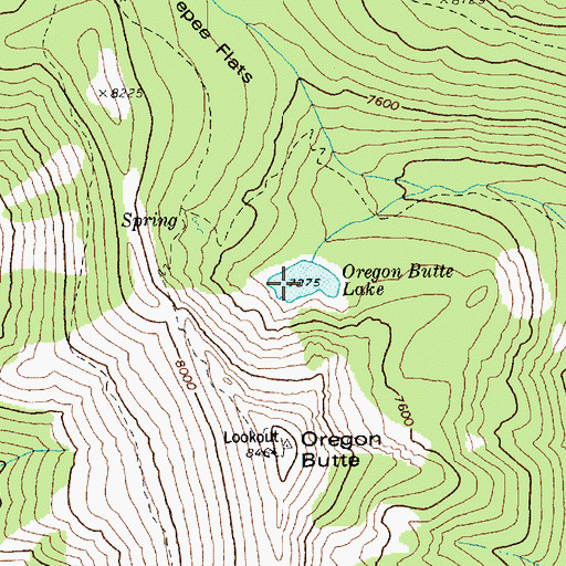 Topographic Map of Oregon Butte Lake, ID