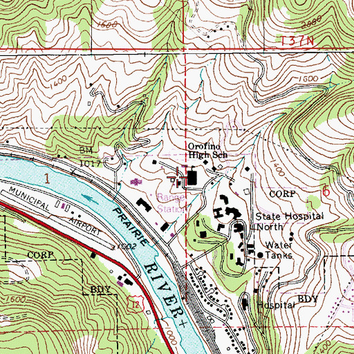 Topographic Map of Orofino High School, ID