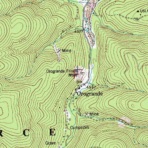 Topographic Map of Orogrande Frisco Mine, ID