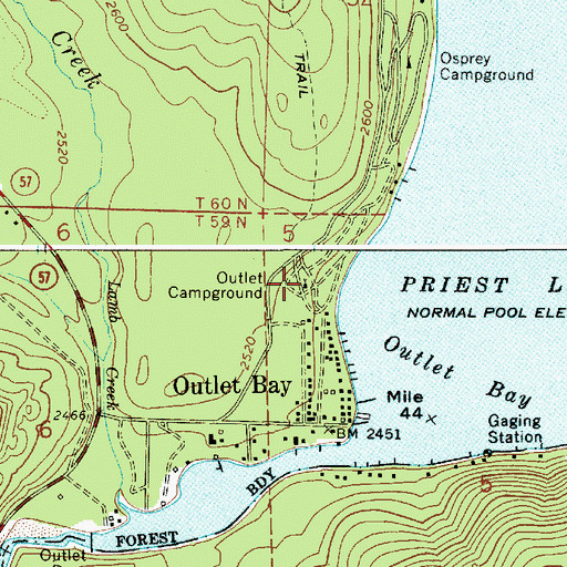 Topographic Map of Outlet Campground, ID