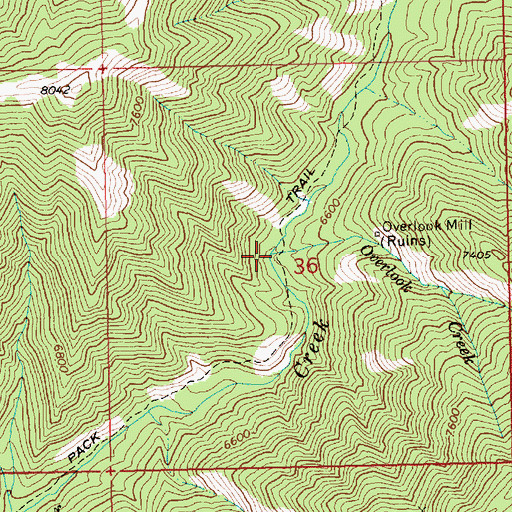 Topographic Map of Overlook Creek, ID