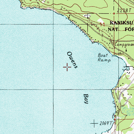 Topographic Map of Owens Bay, ID