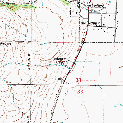 Topographic Map of Oxford Cemetery, ID