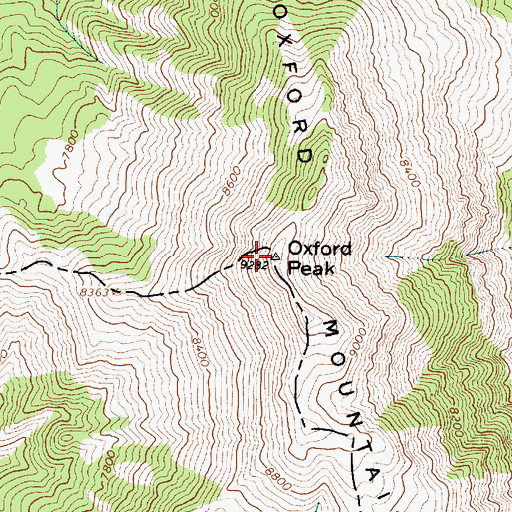 Topographic Map of Oxford Peak, ID