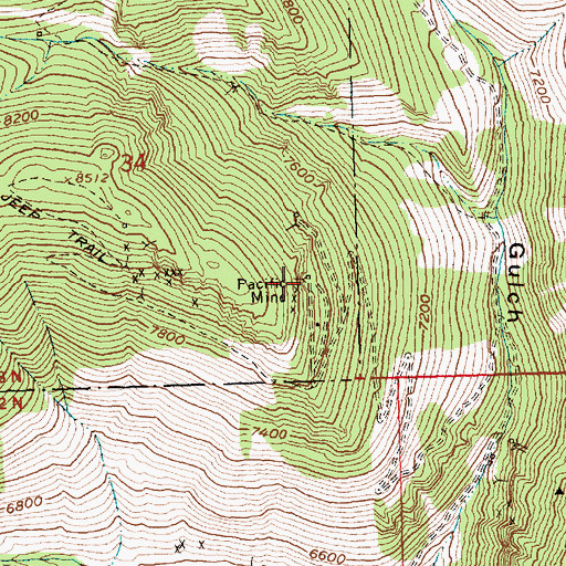 Topographic Map of Pacific Mine, ID