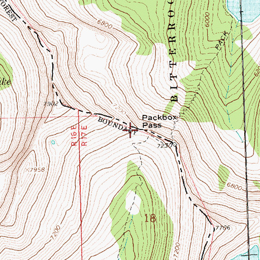 Topographic Map of Packbox Pass, ID