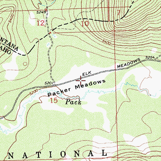 Topographic Map of Packer Meadows, ID