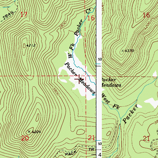 Topographic Map of Packer Meadows, ID