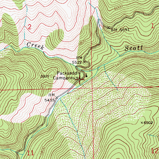 Topographic Map of Packsaddle Campground, ID