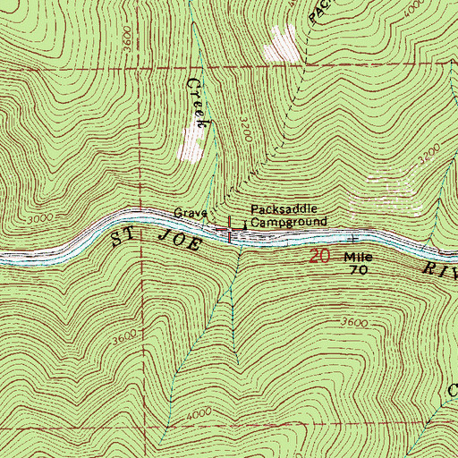 Topographic Map of Packsaddle Campground, ID