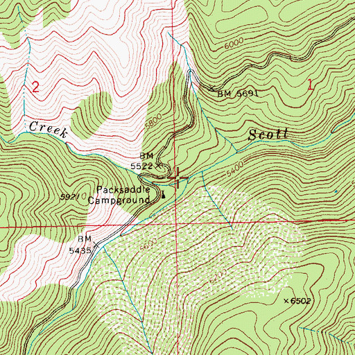 Topographic Map of Packsaddle Creek, ID