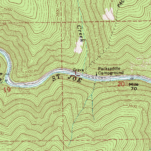 Topographic Map of Packsaddle Creek, ID