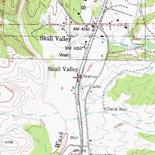 Topographic Map of Skull Valley Railroad Station, AZ