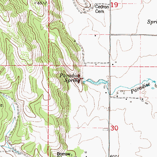 Topographic Map of Paradise Spring, ID