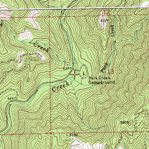 Topographic Map of Park Creek Campground, ID