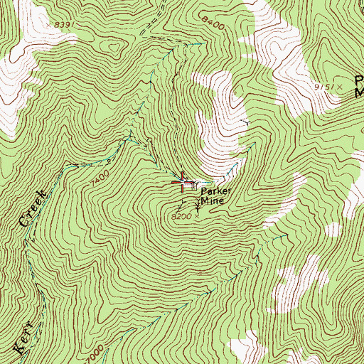 Topographic Map of Parker Mine, ID