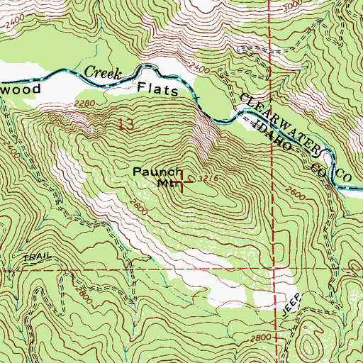Topographic Map of Paunch Mountain, ID