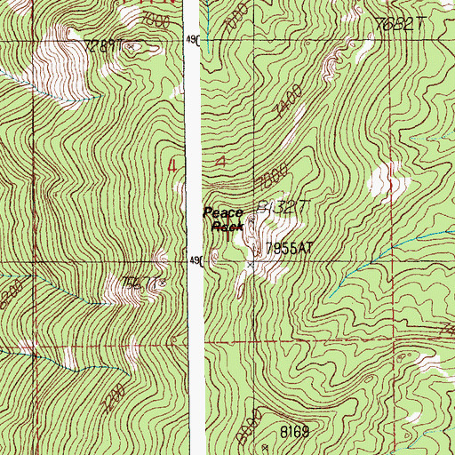 Topographic Map of Peace Rock, ID