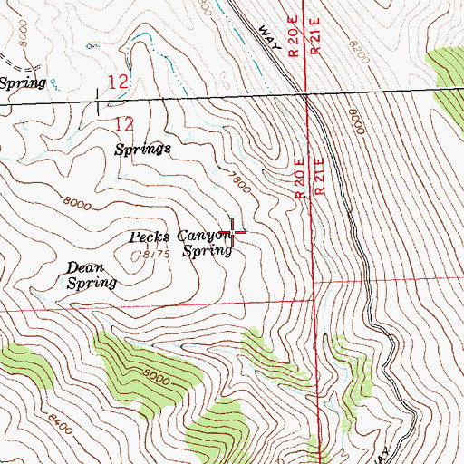 Topographic Map of Pecks Canyon Spring, ID