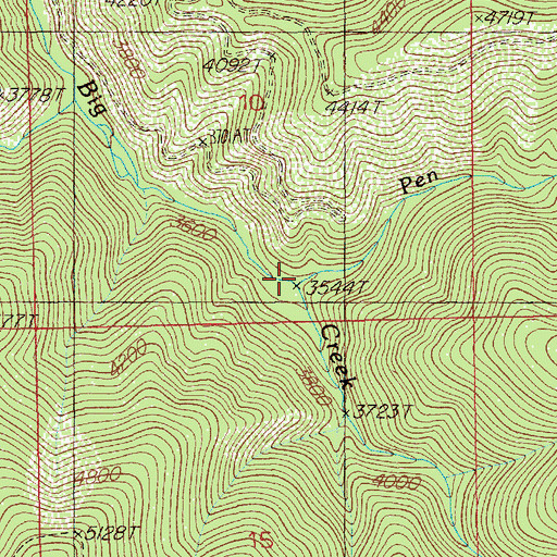 Topographic Map of Pen Creek, ID