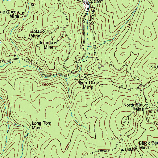 Topographic Map of Penn Dixie Mine, ID