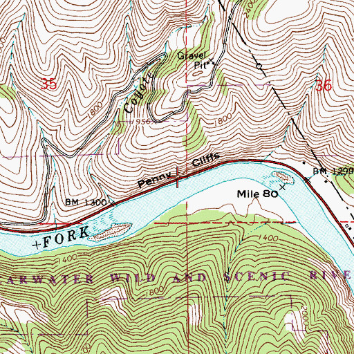 Topographic Map of Penny Cliffs, ID