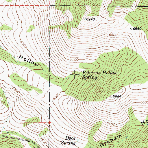 Topographic Map of Peterson Hollow Spring, ID