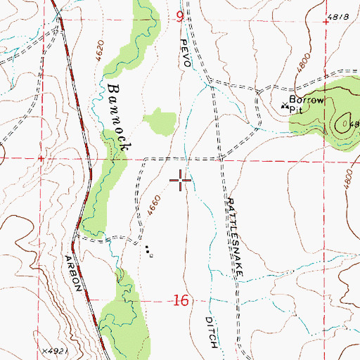 Topographic Map of Pevo Ditch, ID