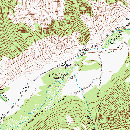 Topographic Map of Phi Kappa Creek, ID